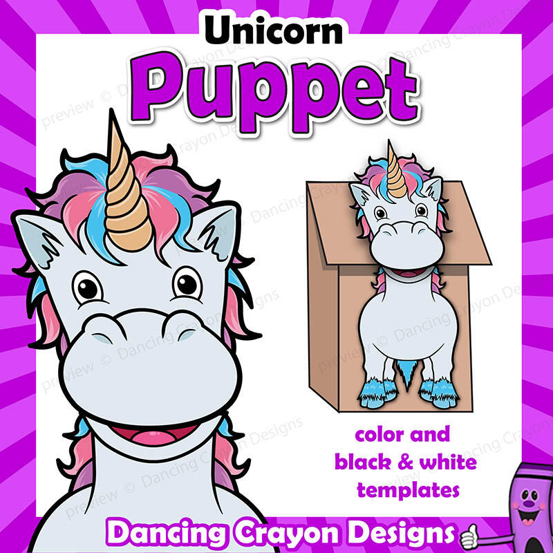 Printable unicorn puppets by Dancing Crayon Designs